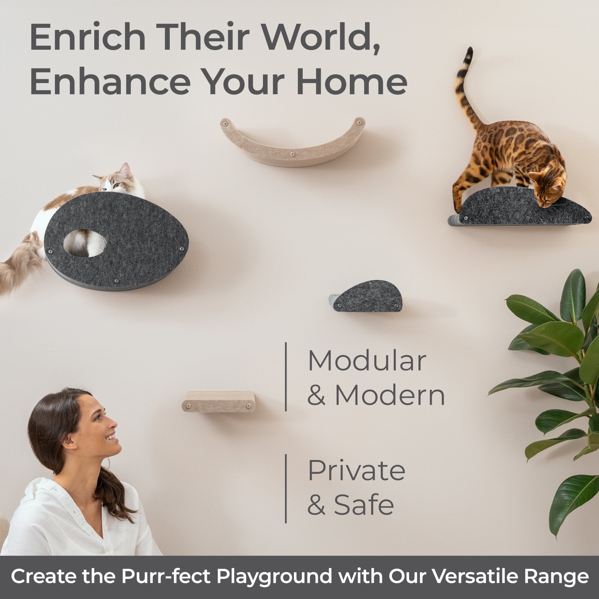 Curved Oatmeal - Individual Cat Climber Facade - Pryde Pets | prydepets.com