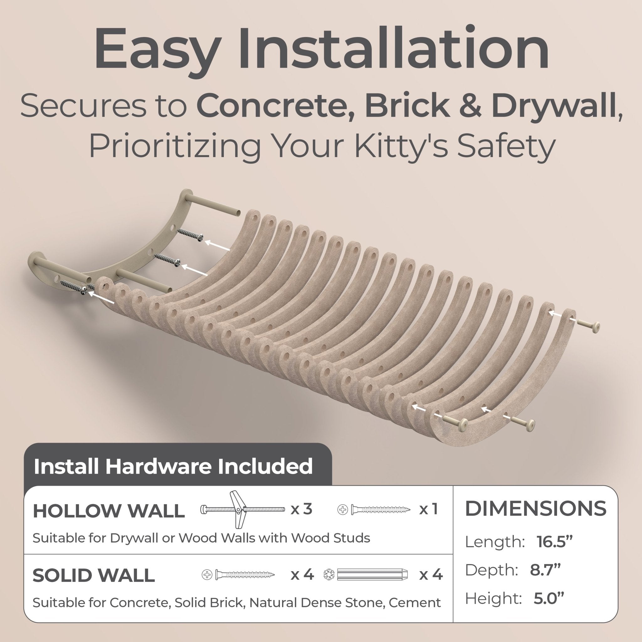 Curved Oatmeal - Individual Cat Climber Shelf - Pryde Pets | prydepets.com