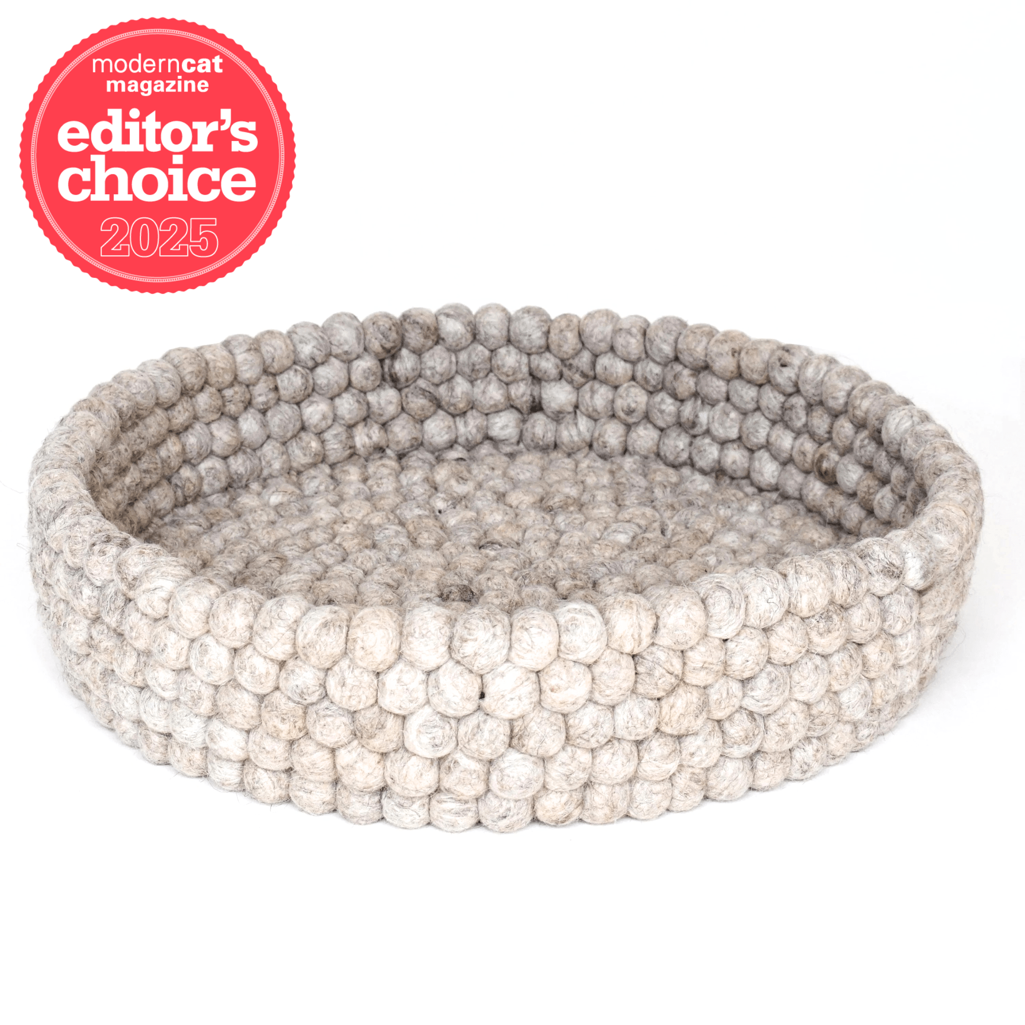 Handmade Felt Ball Cat Bed Round Wool Basket - Sandstone - Pryde Pets | prydepets.com