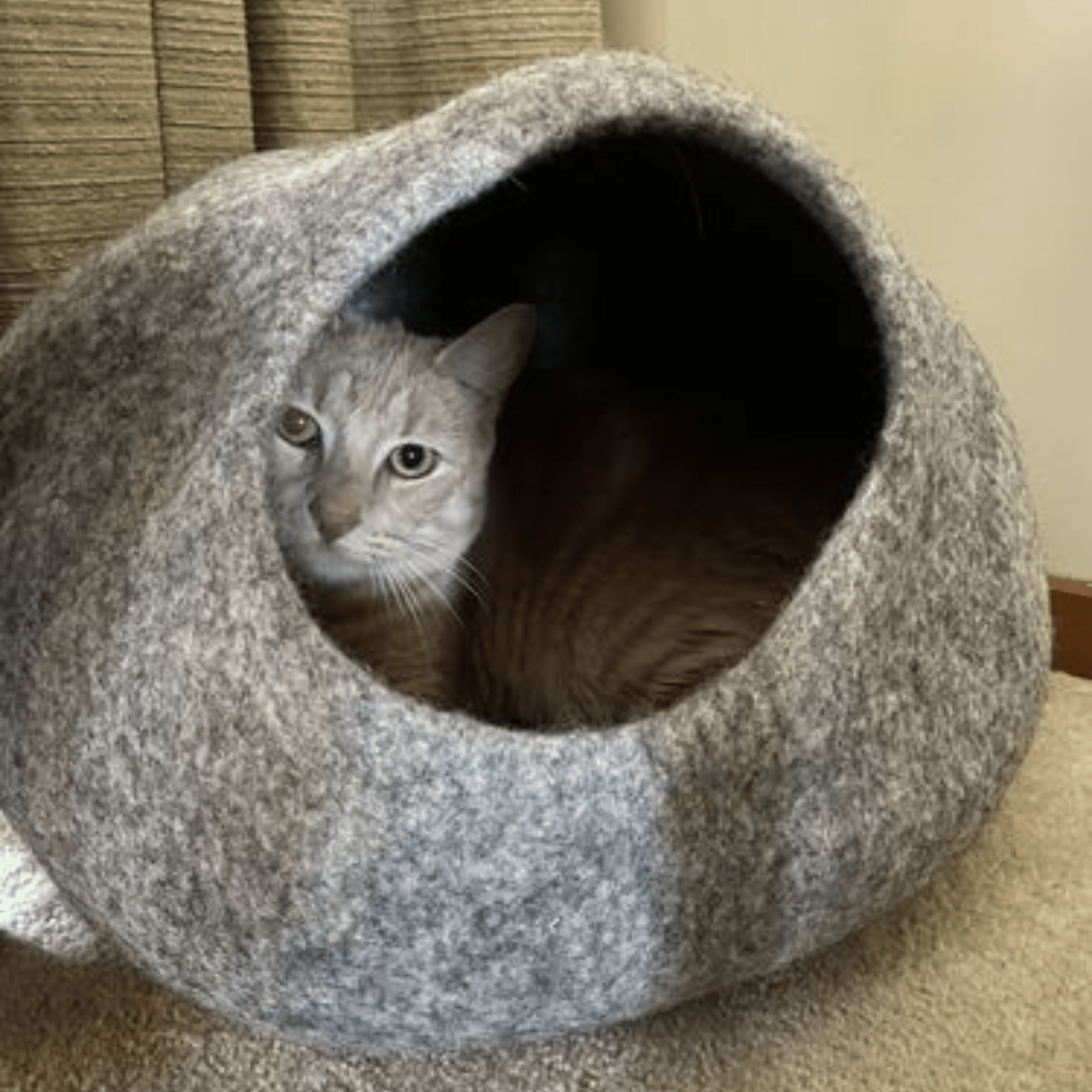 Handmade Felt Cat Cave – Light Grey River Stone - Pryde Pets | prydepets.com