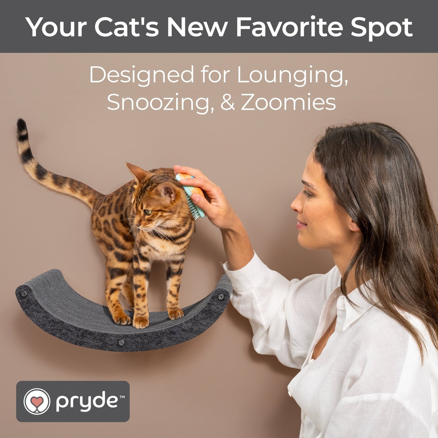 Curved Charcoal - Individual Cat Climber Shelf - Pryde Pets | prydepets.com