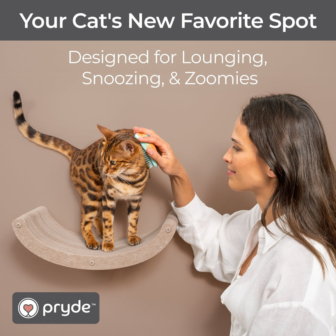 Curved Oatmeal - Individual Cat Climber Shelf - Pryde Pets | prydepets.com