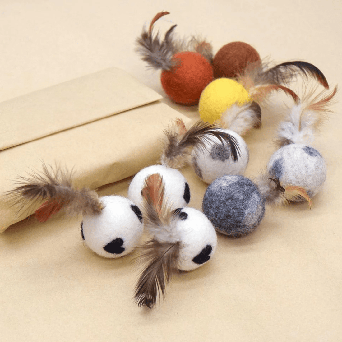 Handmade Feather Felt Balls – Snow Leopard Swatters (Set of 3) - Pryde Pets | prydepets.com