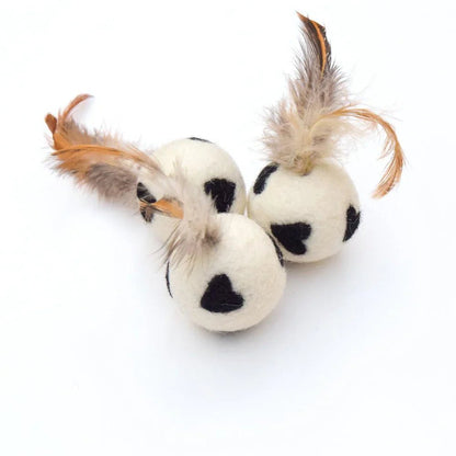 Handmade Feather Felt Balls – Wild Heart Swatters (Set of 3) - Pryde Pets | prydepets.com