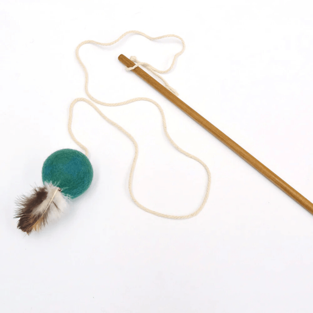 Handmade Feather Teaser Cat Wand - Teal Ball - Pryde Pets | prydepets.com