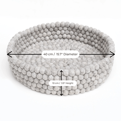 Handmade Felt Ball Cat Bed Round Wool Basket - Grey - Pryde Pets | prydepets.com