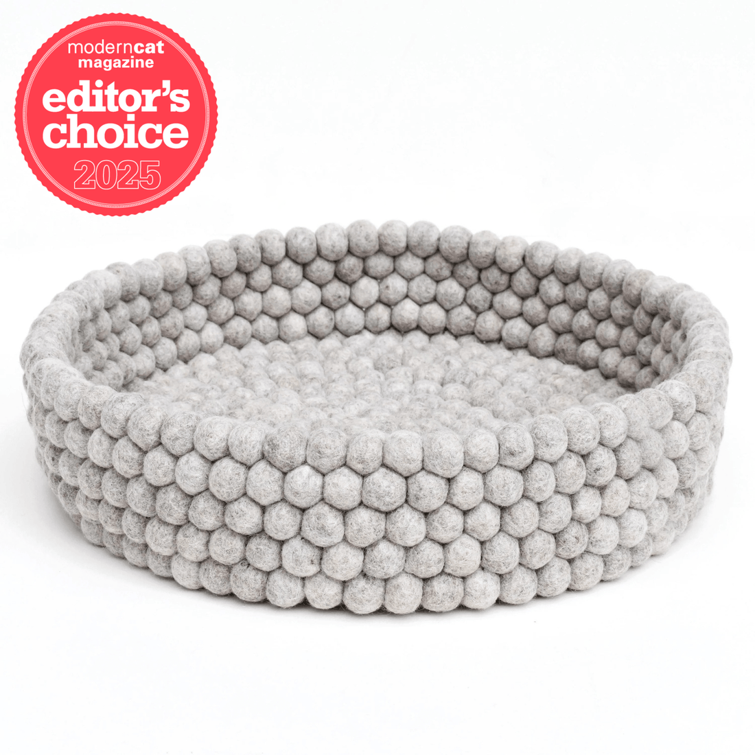 Handmade Felt Ball Cat Bed Round Wool Basket - Grey - Pryde Pets | prydepets.com