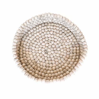 Handmade Felt Ball Cat Bed Round Wool Basket - Sandstone - Pryde Pets | prydepets.com