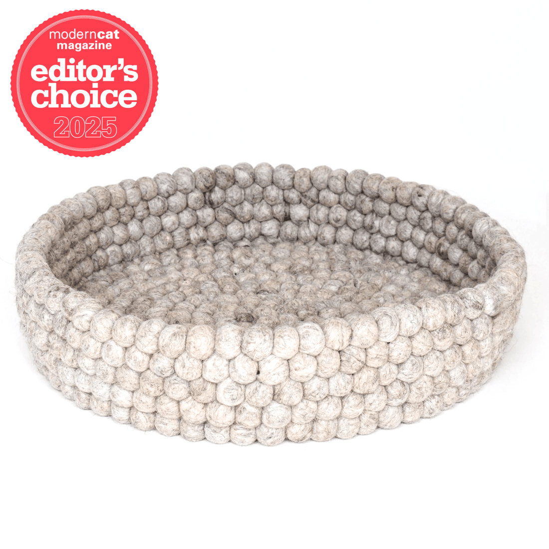 Handmade Felt Ball Cat Bed Round Wool Basket - Sandstone - Pryde Pets | prydepets.com