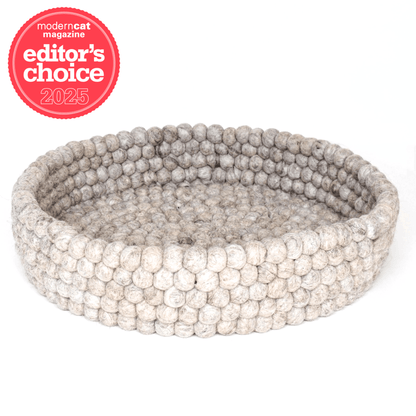 Handmade Felt Ball Cat Bed Round Wool Basket - Sandstone - Pryde Pets | prydepets.com