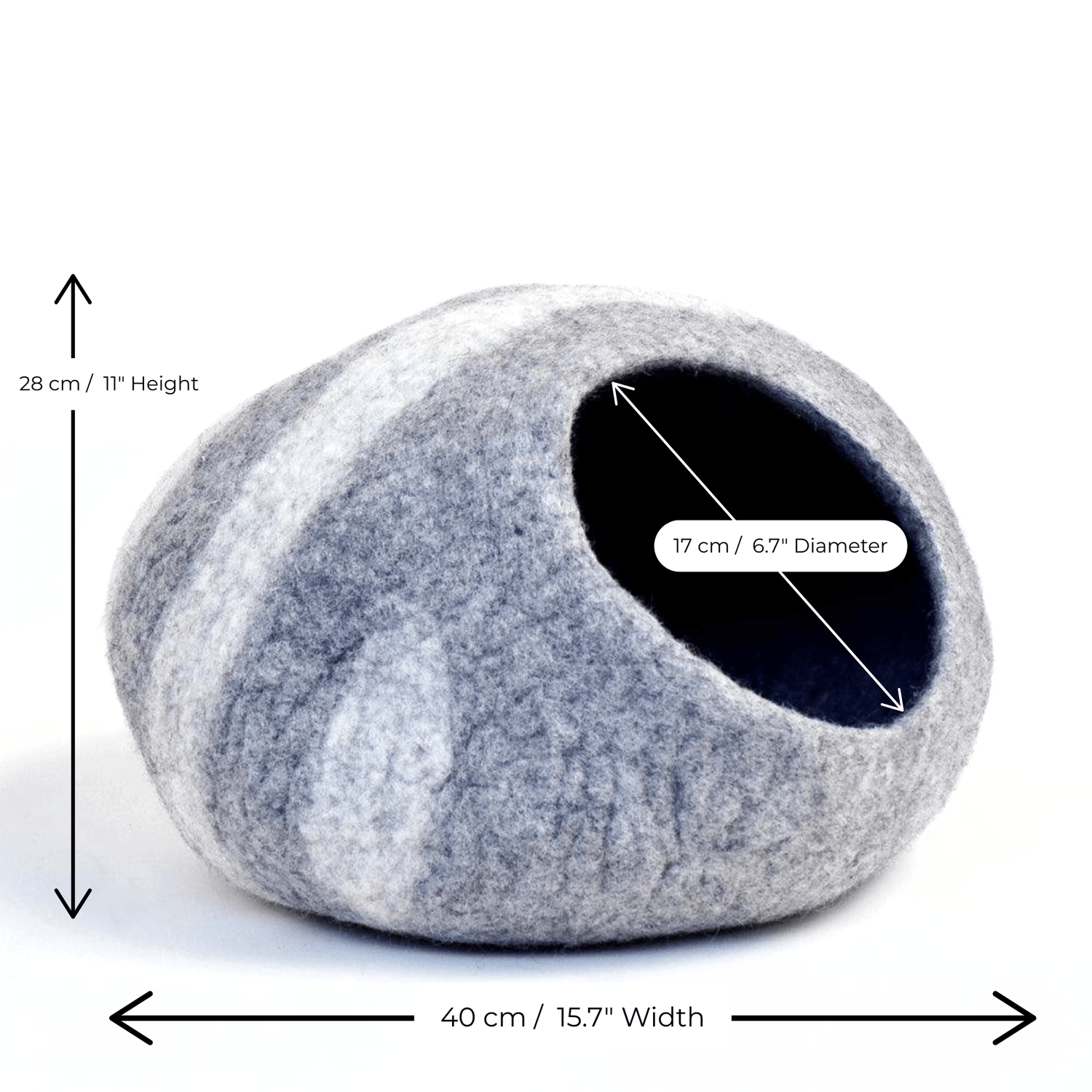 Handmade Felt Cat Cave – Light Grey River Stone - Pryde Pets | prydepets.com