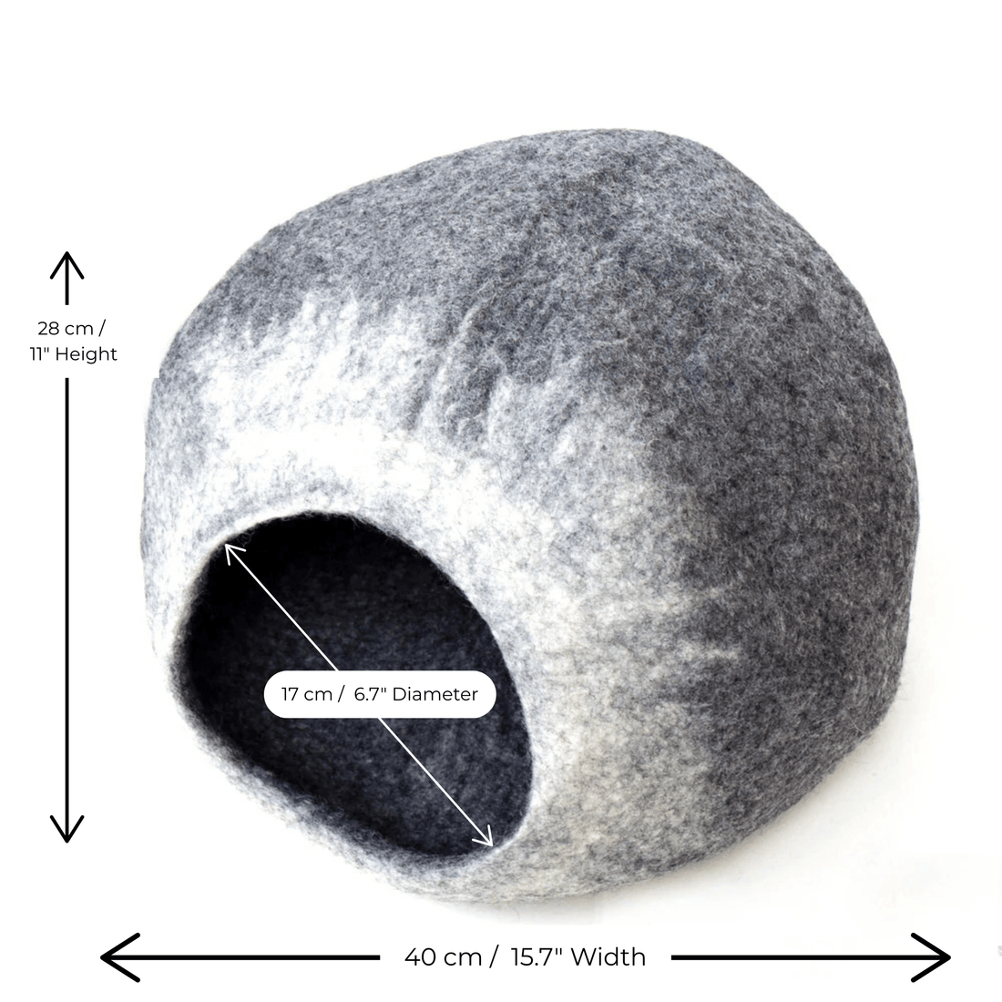 Handmade Felt Cat Cave – White Grey Ombre - Pryde Pets | prydepets.com