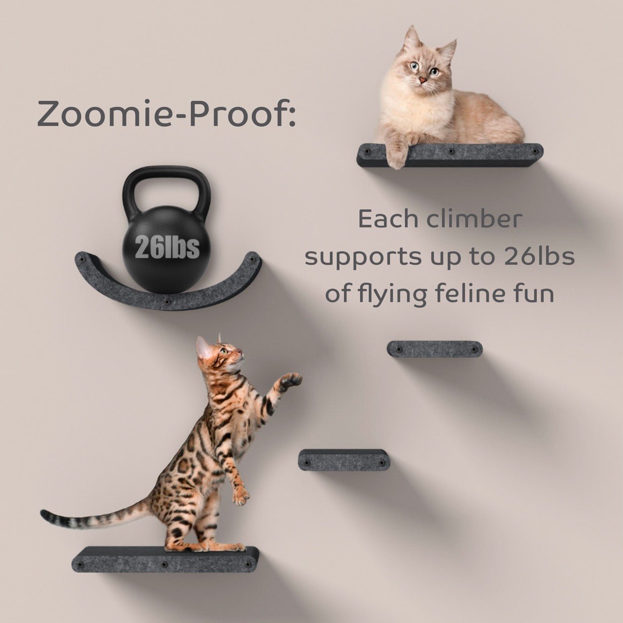 Long Charcoal - Individual Cat Climber Shelf - Pryde Pets | prydepets.com