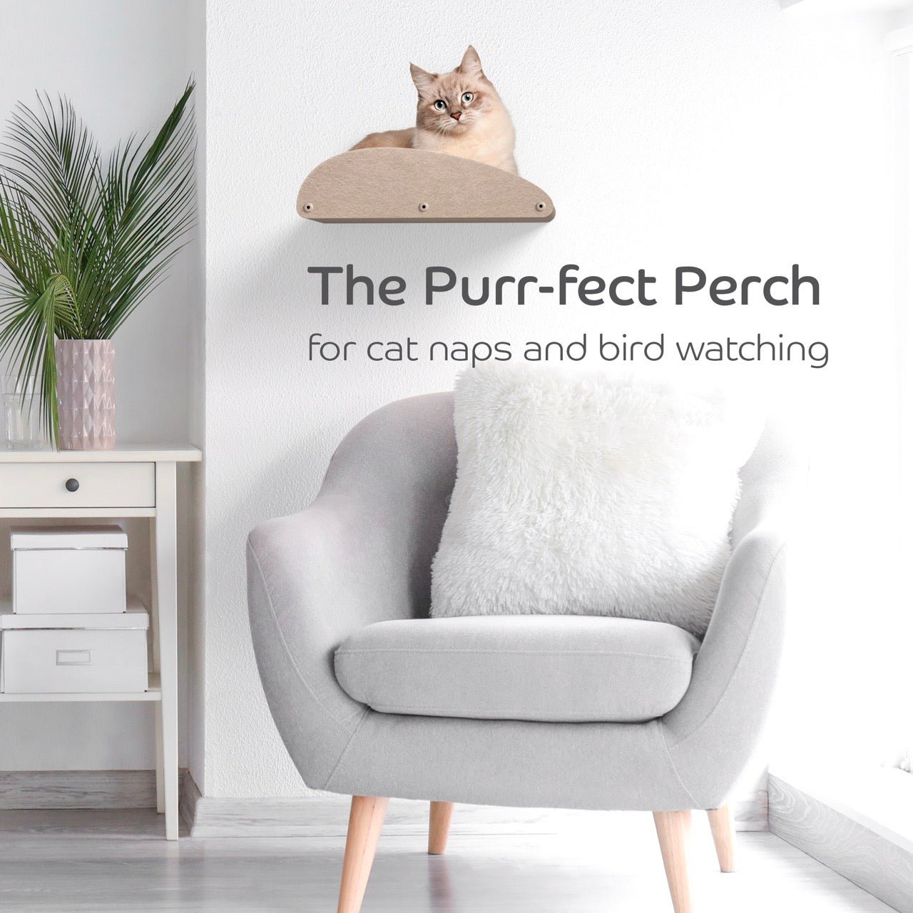 Long Oatmeal Cat Climber with Facade - Pryde Pets | prydepets.com