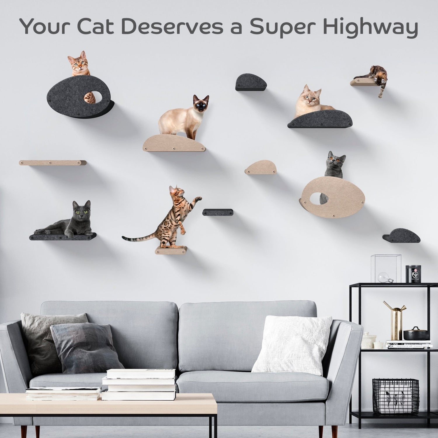 Oatmeal Cat Climber Set (4 Shelves) with Facades - Pryde Pets | prydepets.com.au