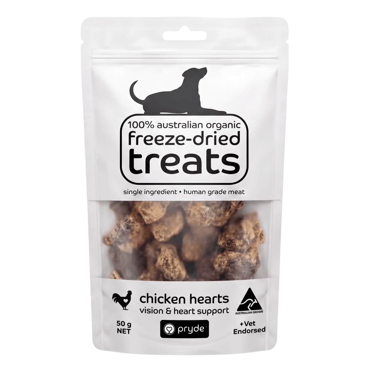 Freeze Dried Dog Treats - Chicken Hearts (50g) - Pryde Pets