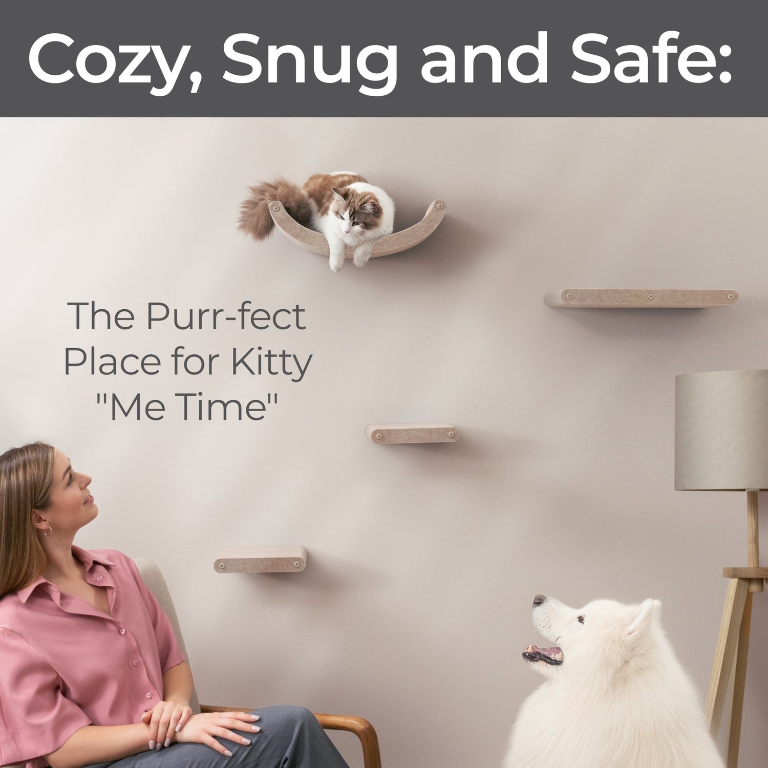 Wall Meow - nted Cat Climbers (Oatmeal) - Set of 4 Shelves - Pryde Pets | prydepets.com